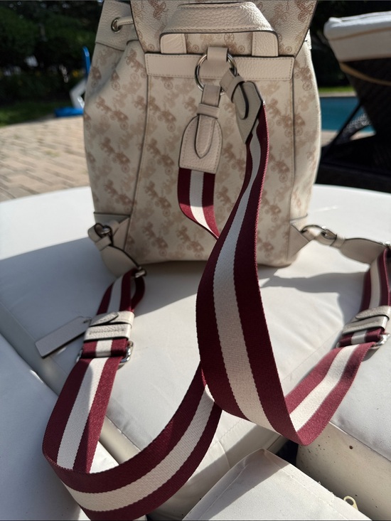 Coach Beige Signature Canvas & Pebble Leather Drawstring Backpack